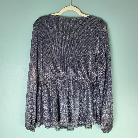 Maurices Women's Shimmer V-Neck Wrap Peplum Sheer Blouse Size 0X - Picture 2 of 7